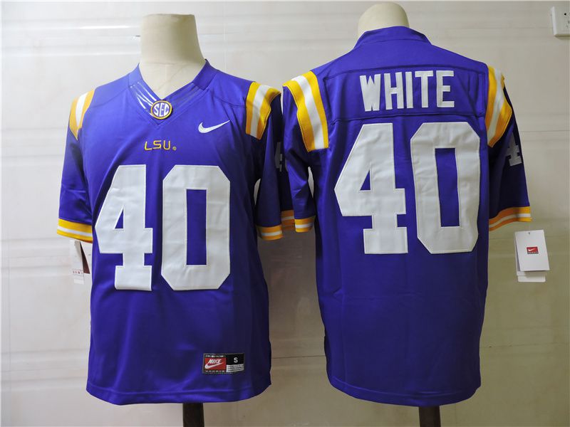 Men LSU Tigers #40 White Purple Nike 2025 NCAA Jersey